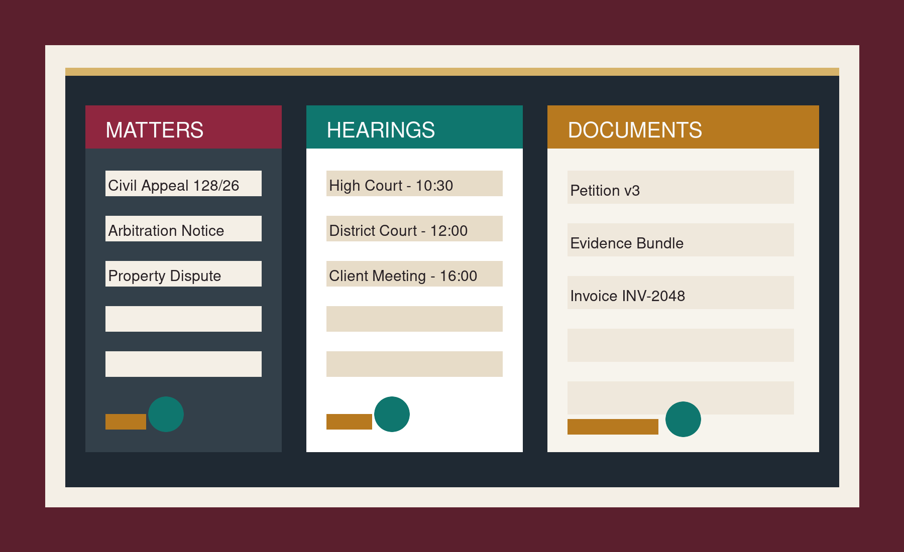 Law firm dashboard command center